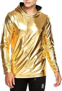 New Arrival Men's Metallic <b>Shiny</b> Long Sleeve Pullover Hoodie <b>Slim</b> Fit Streetwear Fashion <b>Shiny</b> Hoodie - Product Image 4