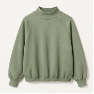 <b>Custom</b> Sage Green Womens Mock Neck Sweatshirt <b>Balloon</b> Sleeve Relaxed Fit Pullover WSS-0004 - Product Image 1