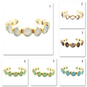 Vintage Fashion Jewelry Smooth Polished Aqua Chalcedony Adjustable Statement <b>Bracelet</b> Gold Plated Open <b>Cuff</b> Bangle <b>Bracelet</b> Gift - Product Image 2