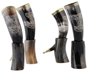 Handcrafted Authentic Buffalo Horn Drinking Mug with Stand & Leather Holder - Durable Medieval Viking Mug - Unique Historical - Product Image 2