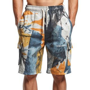 Shorts mi-longs en coton tricoté pour homme, style streetwear, déchirés, avec cordon de serrage et taille mi-haute - Product Image 1