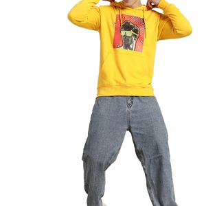 Sudadera con Capucha Amarilla para Hombre de Primera Calidad con Estampado Gráfico, Bolsillo Delantero, Estilo Casual para Otoño, Corte Regular, Felpa de Algodón - Product Image 3