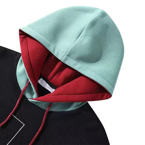 <b>Men's</b> Color-Block <b>Pullover</b> Hoodie – Tricolor Black Red & Teal Oversized Streetwear Sweatshirt - Product Image 3