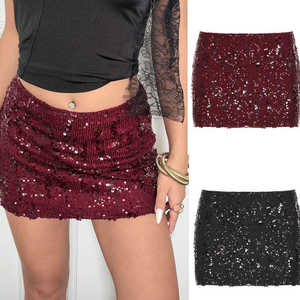 Jupe mini moulante rouge à sequins taille naturelle, écologique, pour soirée et club, vente chaude en gros pour femmes - Product Image 1