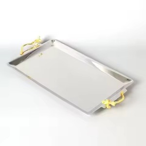 Sourcing Platform Pick Rectangular <b>Mirror</b> Finish Golden Vine <b>Side</b> Accents Stainless Steel Serving Tray For Fine Dining <b>Tables</b> - Product Image 1