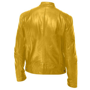 Veste universitaire de luxe personnalisée en cuir véritable gaufré imperméable couleur moutarde pour homme à prix abordable - Product Image 6
