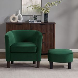 Fauteuil barillet moderne en velours vert avec ottoman, chaise d'appoint contemporaine pour salon - Product Image 4