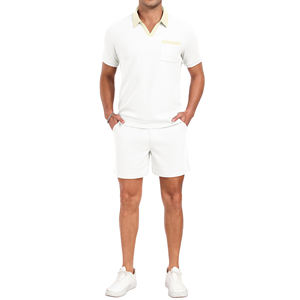 Conjunto Deportivo Informal de Dos Piezas para Hombre, Verano, Transpirable, Poliéster y Algodón, Camiseta de Manga Corta con Cuello Alto y Pantalones Cortos - Product Image 6