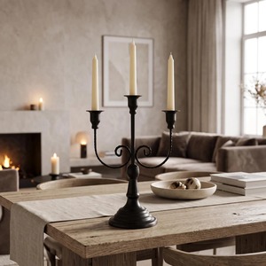 Luxury <b>Black</b> Iron Three-Arm <b>Candelabra</b> With Ornate Design For Home Decoration At Best Price - Product Image 4