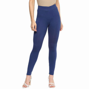 <b>Women's</b> High Waisted Full Length <b>Leggings</b> Solid <b>Navy</b> Basic Stretch Athletic Pants - Product Image 1