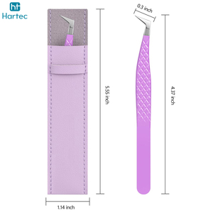 Diamond-Texture Professional Lavender Colored Beauty Instrument with Protective Storage Pouch Pointed Stainless Steel Tweezers - Product Image 2