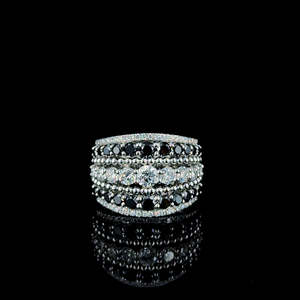 Anillo de diamantes de oro blanco de 14k para mujer con diamantes negros y diamantes blancos de talla brillante redonda CVD cultivados en laboratorio, anillo de boda de lujo. - Product Image 1