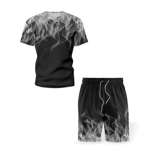 Custom Men's Black Yellow <b>Flame</b> Print T-<b>Shirt</b> and Shorts Set Crew Neck Quick Dry Sporty Summer Workout Wear - Product Image 4