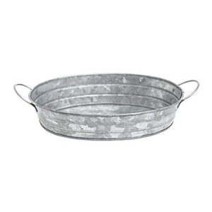 Wholesale Farmhouse Style Oval Galvanized Metal <b>Serving</b> <b>Tray</b> With Handles Iron <b>Serving</b> Platter For Restaurant & Home Decor Use - Product Image 1