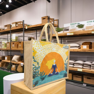 Bolsas de compras grandes de yute con algodón incorporado para tiendas de comestibles y centros comerciales - Product Image 1