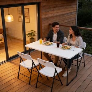 Tavolo Pieghevole in Plastica Resistente da 120 cm con Altezza Regolabile - Product Image 2