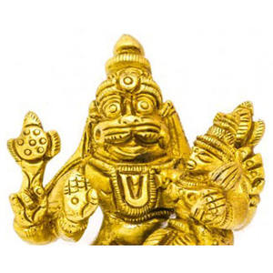 Escultura de latón de 2 pulgadas hecha a mano de Lord Narasimha con su Shakti hecha en India para regalar - Product Image 2