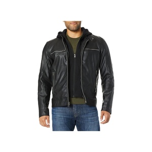 Nouveaux hommes hiver épaississement veste chaude col rabattu noir marron moto vestes en cuir - Product Image 2