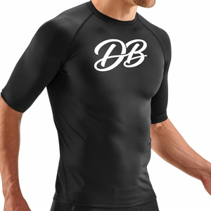 Camiseta de Compresión Negra Personalizada para Hombre, Manga Corta, Cuello Redondo, Estilo Raglán, para Gimnasio, Entrenamiento, Deporte, Ropa Deportiva Ajustada, Capa Base Atlética - Product Image 3