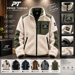 Chaqueta de Forro Polar para Hombre Prime Thread Industry, con Media Cremallera, Cuello Alto, Logotipo Bordado, Cálida para Invierno, Informal, para Actividades al Aire Libre - Product Image 3