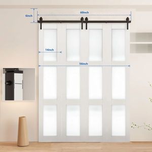 60\" Bi-Folding Sliding Barn Door Hardware Kit with 4 Smooth & Quiet J-Shaped Roller Tracks Black Color [Doors Not Included] - Product Image 2