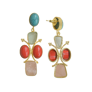 Pendientes Colgantes Geométricos Hechos a Mano con Turquesa y Múltiples Piedras, Chapados en Oro, Joyería Contemporánea de Piedras Semipreciosas para Mujer - Product Image 5