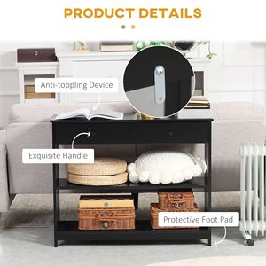 "Contemporary Farmhouse Entryway <b>Console</b> <b>Table</b> with 2 Shelves & Drawers <b>Black</b>" - Product Image 5