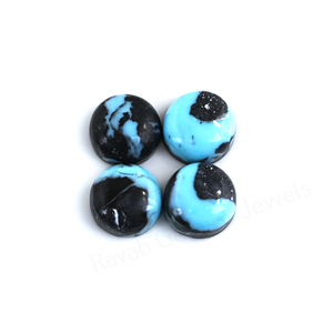 Cabujón de piedra preciosa suelta de 12 mm, redondo, de alto brillo, con reverso plano y liso, en camuflaje negro Arizona y azul turquesa, para la fabricación de joyas, colgantes y anillos. - Product Image 3