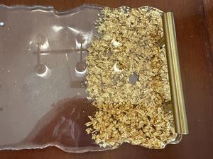 Charcuterie Tray with Brass-plated handles with ivory colored faux pearls <b>suspended</b> in resin - Product Image 2