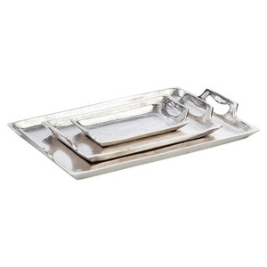 Sleek Finish Metal Serving Tray With Strong Grip Handles Ideal For Serving Breakfast Lunch And Dinner Items - Product Image 1