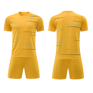Camiseta de Fútbol Amarilla de Manga Corta para Hombre, Cuello Redondo, Absorbe la Humedad, Ropa Deportiva de Poliéster para Todas las Temporadas, Diseño a Rayas - Product Image 1