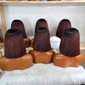 Perruques en cheveux humains 100% vierges vietnamiens, lisses comme des baguettes, longues, blondes ou noires, avec dentelle transparente pour pose sur la nuque - Product Image 2