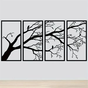 CIFbuy Quadro da Parete a 4 Pannelli in Stile Minimalista, in Ferro, con Ramo Nudo e Uccello, Decorazione di Lusso per la Casa a Tema Naturale, Disponibile per Ritiro in Negozio - Product Image 1