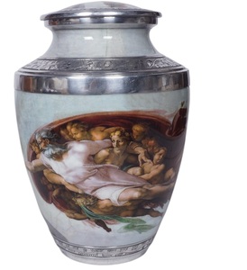 Urne funéraire moderne en métal avec un ange endormi peint à la main pour les cendres humaines, décoration de table, décoration de la maison - Product Image 3