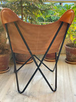Chaise papillon vintage en cuir véritable, faite à la main, chaises décoratives, chaise de salle à manger confortable