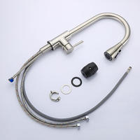 Robinet de cuisine en acier inoxydable SUS304 avec douchette extractible, valve en céramique, finition nickel brossé, design à arc haute pour usage domestique et commercial