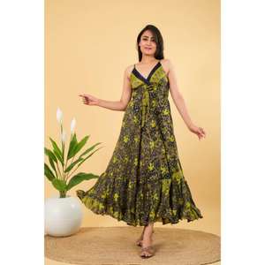 เดรสแม็กซี่ผ้าไหมวินเทจสำหรับผู้หญิงชุดเดรสเปลือยหลังมีลวดลายผ้าทอสำหรับปาร์ตี้ฤดูร้อน - Product Image 3