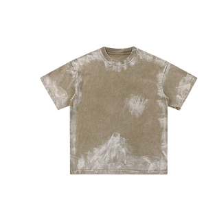 Camiseta de cuello alto para hombre, estilo hip hop, lavado ácido, textura desgastada, efecto blanqueado vintage, oversize, al por mayor - Product Image 1
