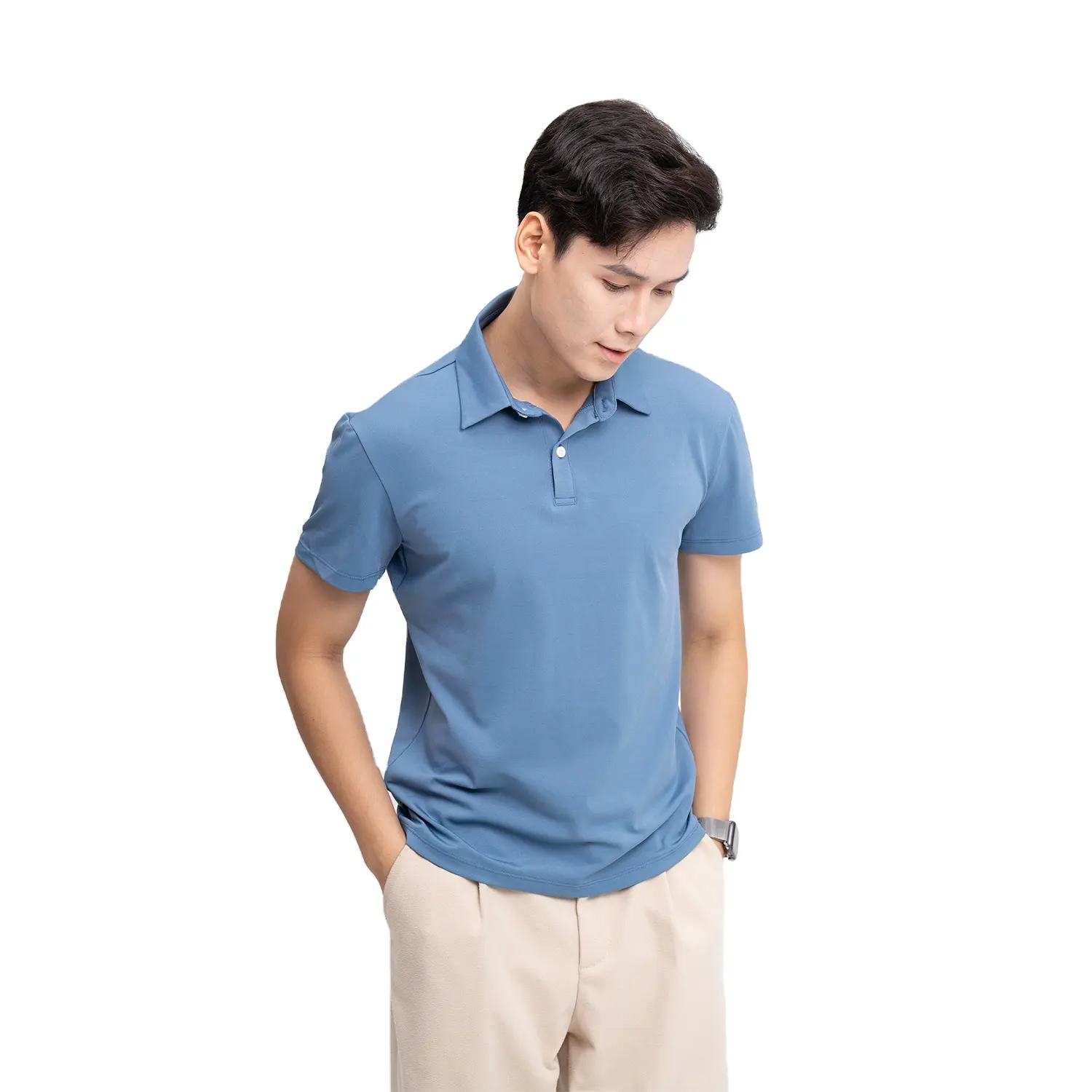 Новая модель, мужские рубашки поло, Официальная футболка с трикотажным полотном против морщин, дышащая 100% хлопковая смесь полиэстера