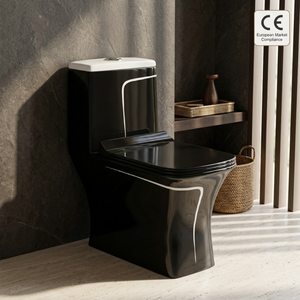 โถสุขภัณฑ์แบบชิ้นเดียวสีดำลายเส้นสีขาว เงางาม ระบบ S/P-Trap แบบ Washdown - Product Image 3