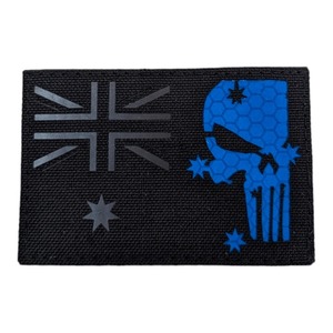 Parche Bordado Personalizable de Calidad Premium con Diseño de Calavera Punisher y Flor de la Bandera de Australia, Corte Láser, Tela 600D, para Coser - Product Image 1