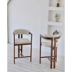 Modern Solid Wood Bar Chair with Upholstered Seat Elegant Minimalist Design Comfortable High <b>Stool</b> for Kitchen Counter and Cafe - Product Image 1