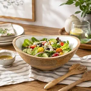 Bol à salade jetable en bois de manguier écologique au design naturel pour la maison, les restaurants et les hôtels - Product Image 4