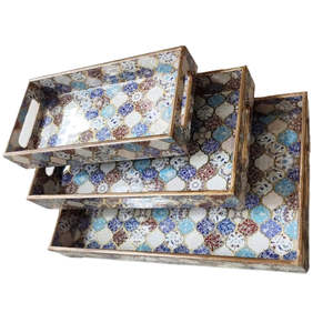 Juego de Bandejas de Resina Hechas a Mano con Diseño Metálico Decorativo, Bandejas para Servir y Almacenar para Decoración del Hogar y la Oficina - Product Image 1