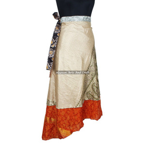 Traditional Indian Women Wear Art Silk Rapron <b>Skirt</b> Women Wear Vintage Silk Sari <b>Long</b> Length Wrap Around <b>Skirt</b> 2 Layer Saree - Product Image 2