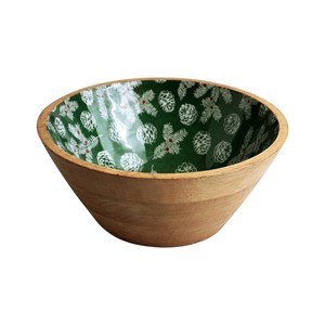 Bol de service en bois artisanal avec intérieur émaillé motif poisson bleu pour table à manger moderne - Product Image 2