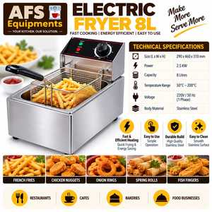 Friteuse électrique AFS Equipments 8L en acier inoxydable de qualité commerciale 2,5KW, cuisson rapide, usage en restaurant - Product Image 1