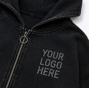 Sudadera Personalizada 100% Algodón Oversize de Felpa Gruesa con Estampado de Llama de Diamantes de Imitación, Efecto Desgastado, Teñido Liso, Fabricante - Product Image 5
