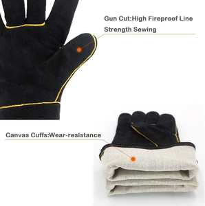 ถุงมือเชื่อมทนความร้อน 14 นิ้ว แบบเรียบ แต่งขอบสีนีออน ถุงมือกันไฟสำหรับงานอุตสาหกรรม ถุงมือเพื่อความปลอดภัยประสิทธิภาพสูง - Product Image 3