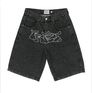 Pantalones Cortos de Mezclilla de Alta Calidad para Hombre, con Logotipo Bordado en la Parte Delantera, Estilo Urbano, Cintura Media, Cierre de Botones, Tejido de Algodón - Product Image 1